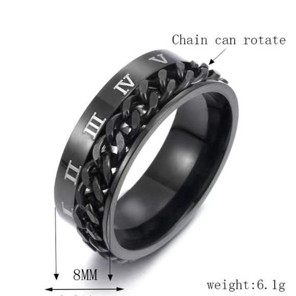 Black Roman Numeral Chain Anxiety Fidget Spinner Ring - Picture 4 of 7